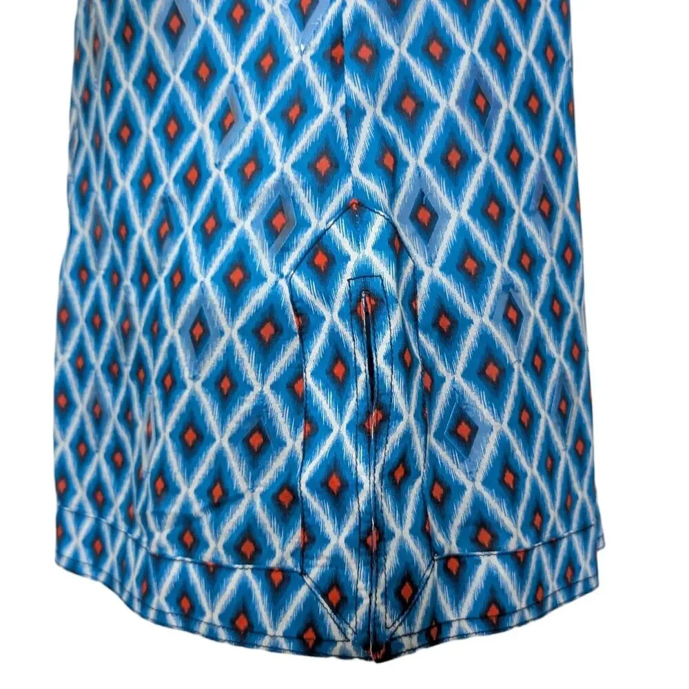 Tory Burch Size 4 Plastic Diamond Accents Blue Top Long Sleeve Boho Geometric